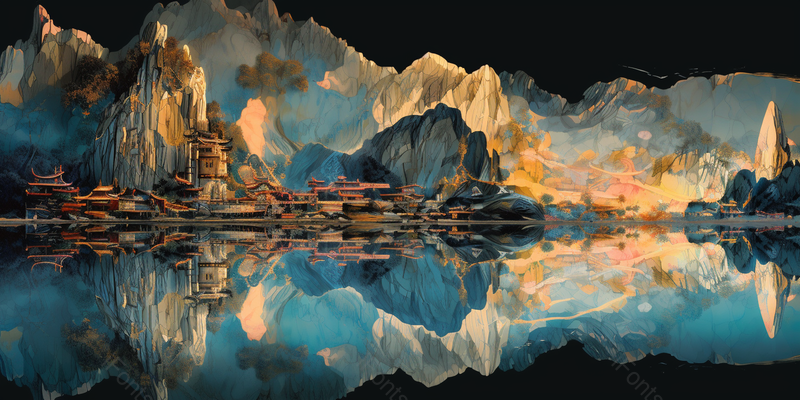 富丽堂皇的中国风山水画背景,插画/手绘图,插画/手绘图库,插画/手绘图下载,插画/手绘